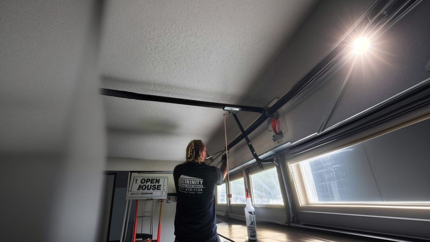 Trinity technician on an emergency garage door repair