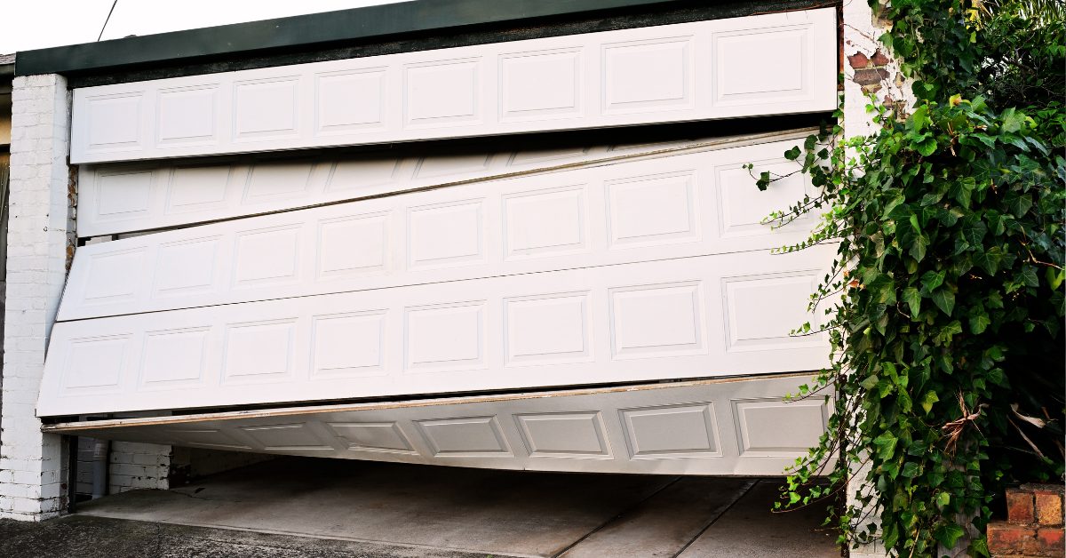 A garage door braced against high wind during storm season