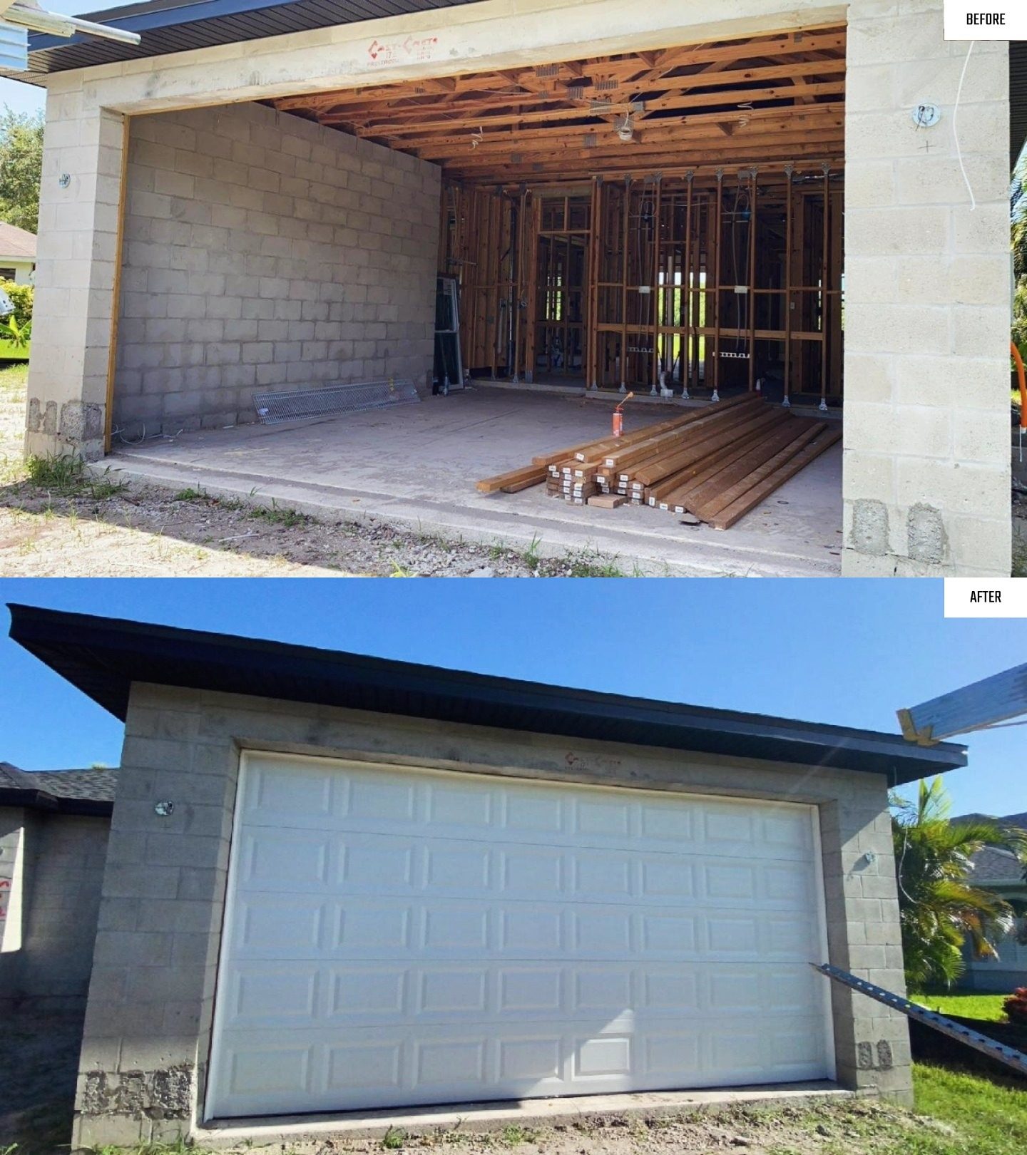 A new construction garage opening framed and ready for a door